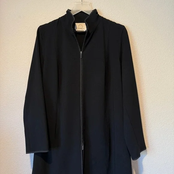 Marina Rinaldi Voyage Italy Black Coat‎ Long Sleeve Zip Up Women's